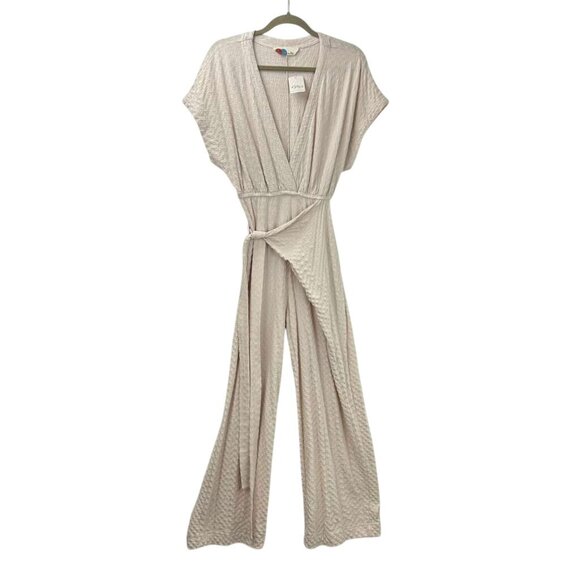 NWT Free People Beach Women's XS Belted Wide Leg Jumpsuit Neutral Beige V-Neck - Picture 16 of 16